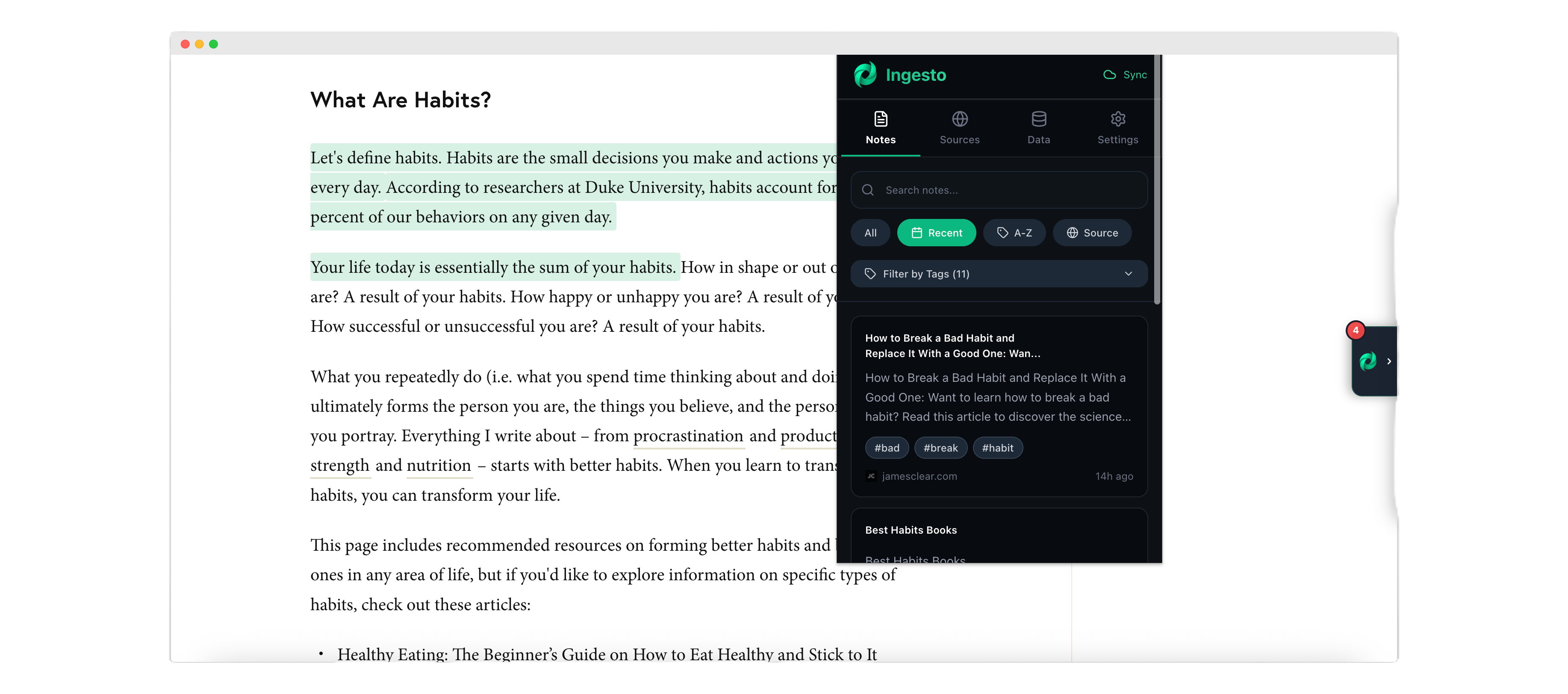 Ingesto Browser Extension Interface